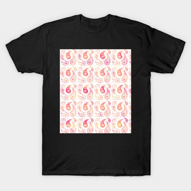 Coral pink orange paisley watercolor pattern T-Shirt by dreamingmind